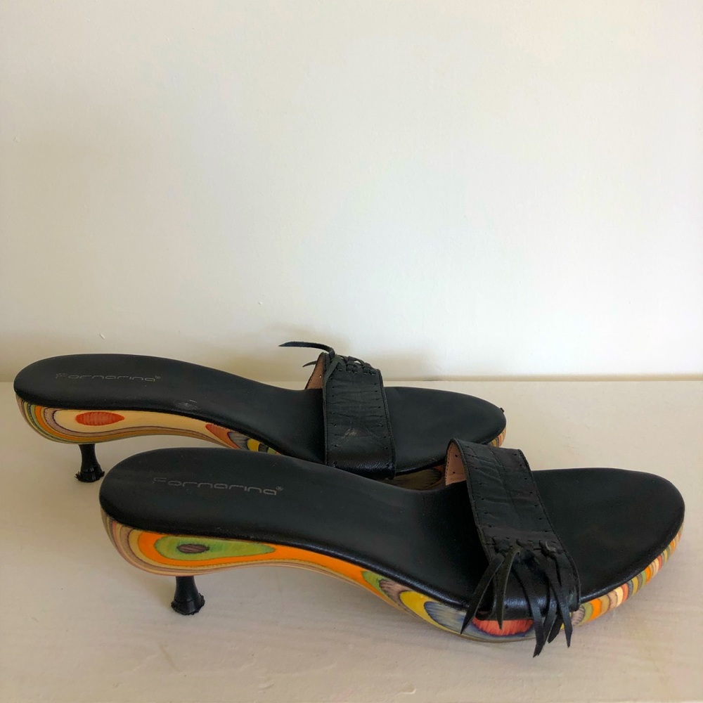 Rare find! Fiorina colorful stacked kitten heel slides